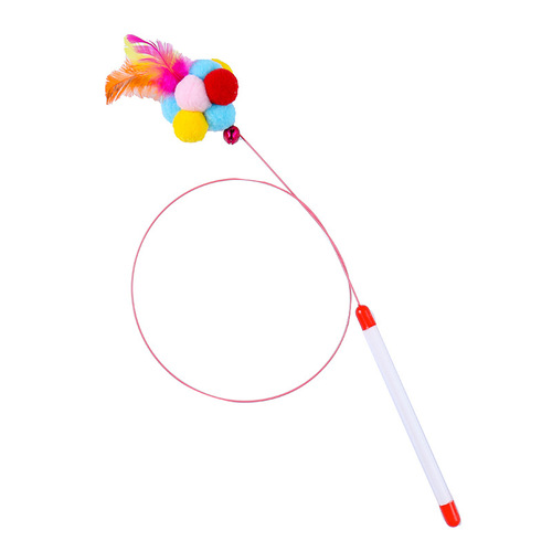 Cat toy cat tease stick, self-pleasure and boredom relief with bell, hand-held long pole cat fighting artifact, steel wire feather cat tease stick