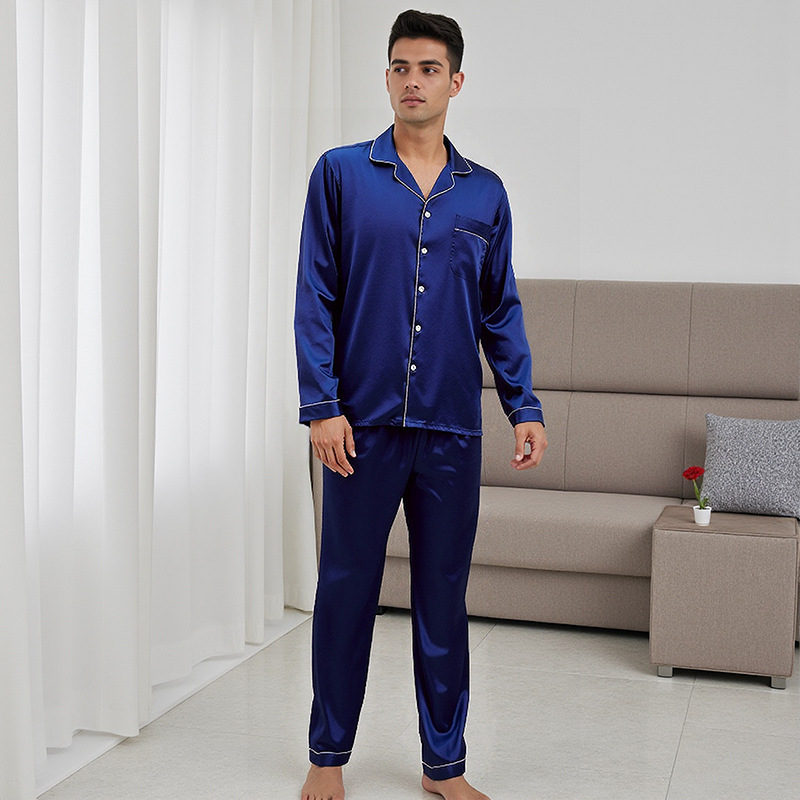 Cross-Border Amazon Summer Men's Lapel Home Suit Thin Pajamas Men's Loose Large Size Home Clothes Wholesale