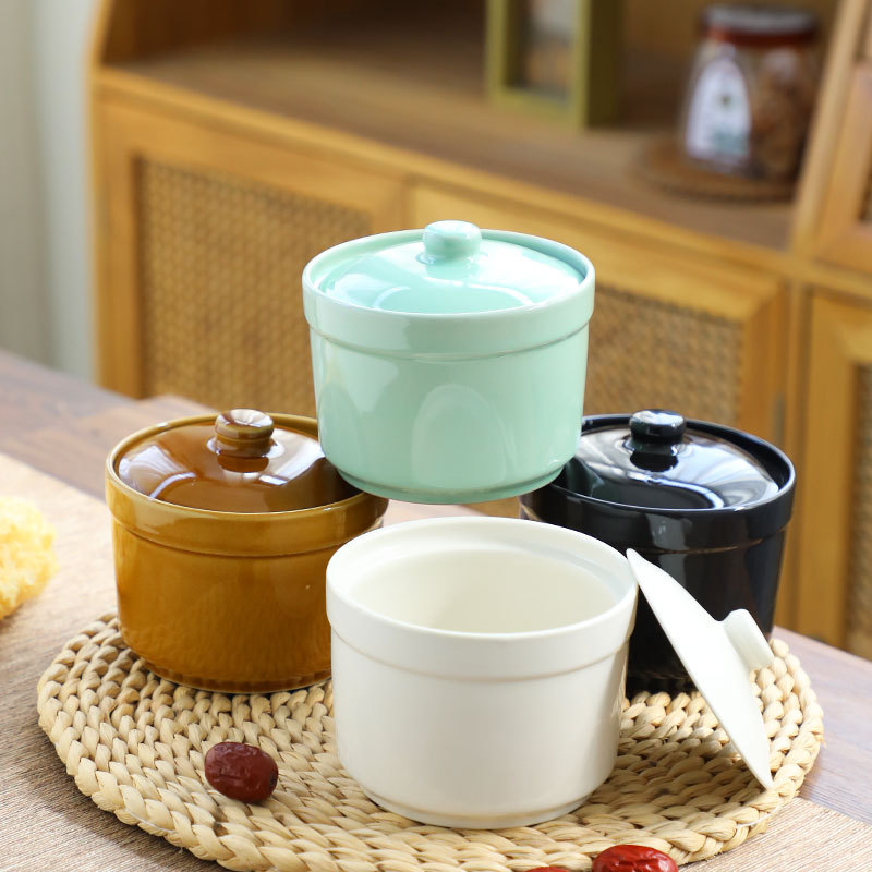 Taza de estofado de olla de barro guisada recta en agua, olla de estofado de una persona, olla de sopa con tapa, shaxian snack, nido de pájaro, olla de sopa hirviendo de cerámica