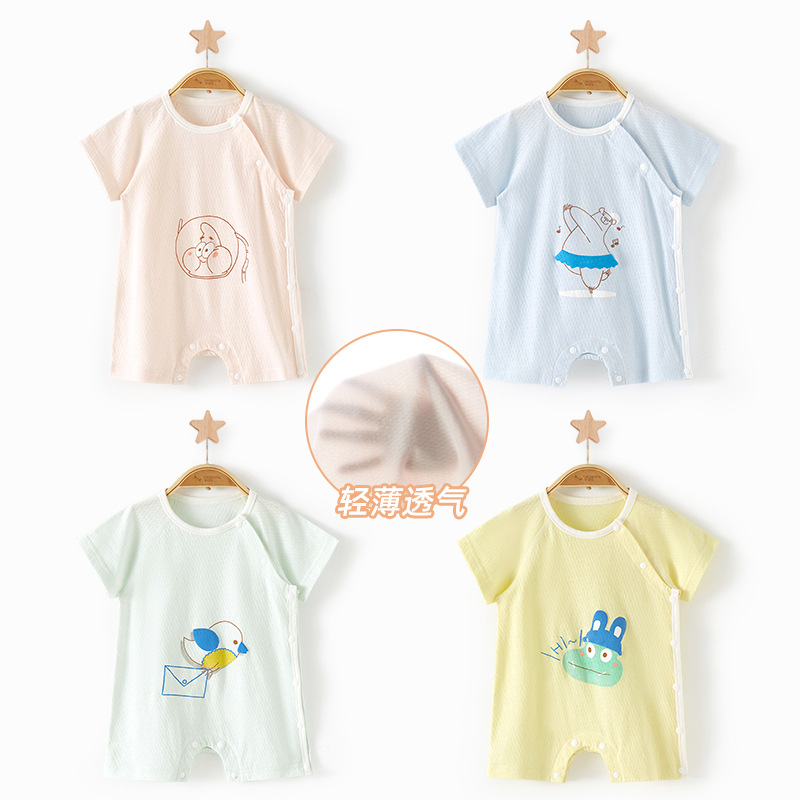 Venta al por mayor bebé mono Verano de manga corta de los hombres del mameluco de las mujeres traje de mameluco fino recién nacido Ropa Bebé Ropa de verano