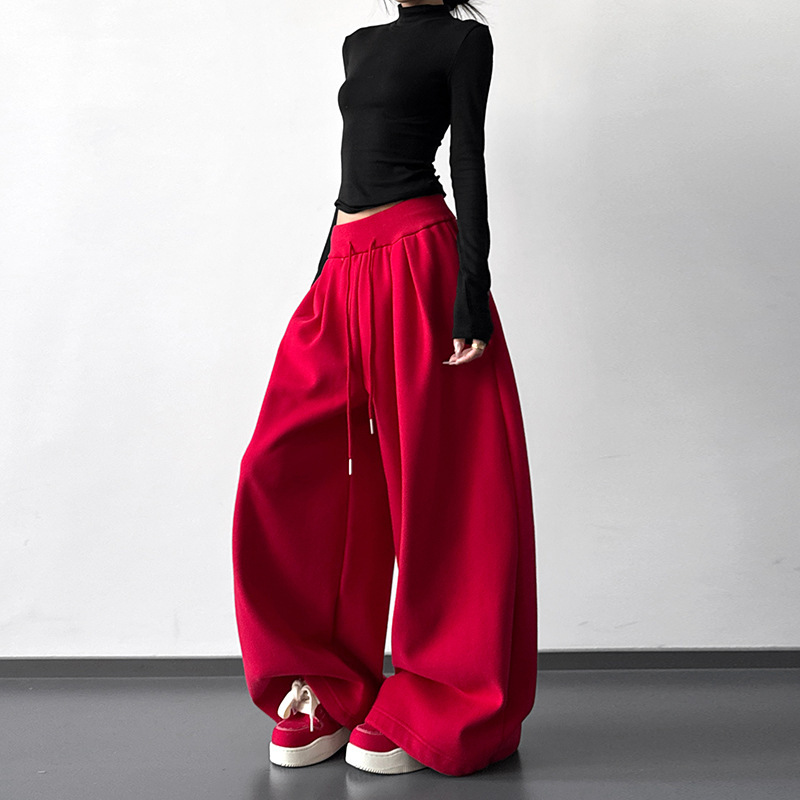 Red Pants for Women 2025 Autumn and Winter Casual Straight Sports Sweatpants Fleece-Lined Thickeneded Leggings Floor-Length Wide-Leg Pants Red Pants for Women 2025 Autumn and Winter Casual Straight Sports Sweatpants Fleece-Lined Thickeneded Leggings Floor-Length Wide-Leg Pants