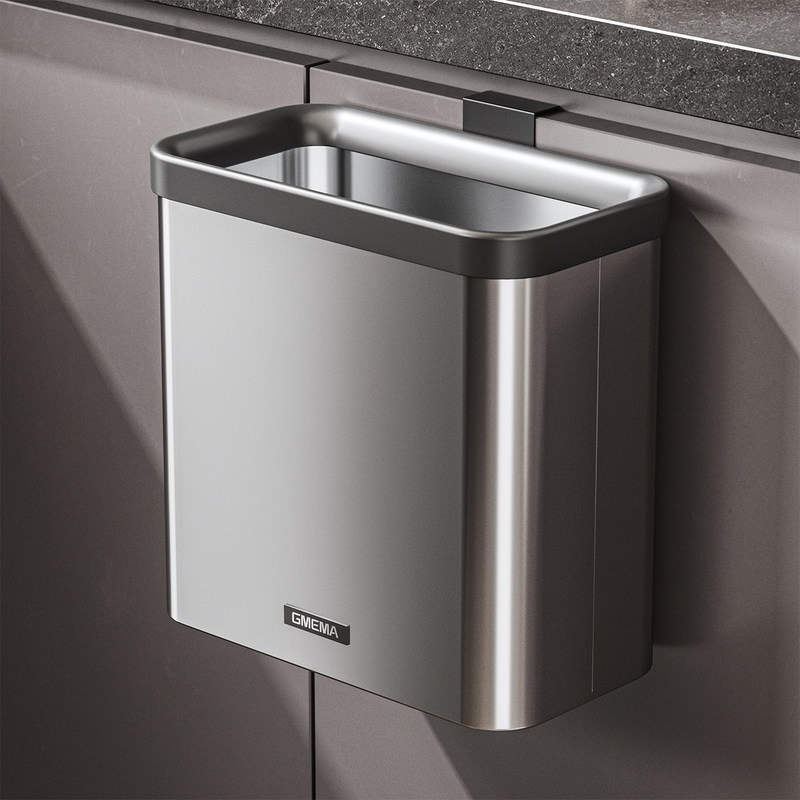 Stainless steel kitchen trash can, wall-mounted, 2026 new model, with lid, no need to bend over, large capacity, removable