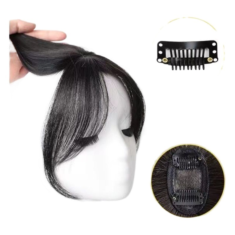 Peluca de Bangs de ocho caracteres hembra 3D delgada de longitud media simulación de Bangs frente natural que cubre la línea del cabello fetal Bangs