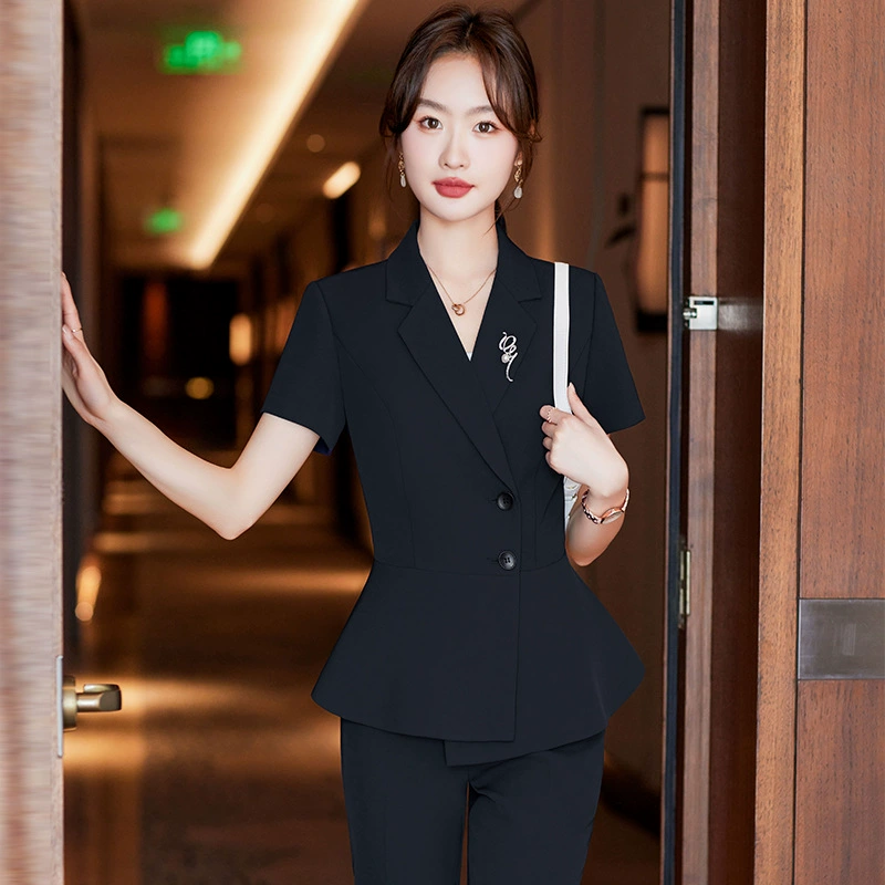 Summer short classic suit, set, jacket, jewelry for work