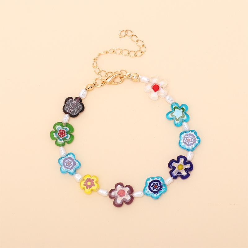 Fashion Color Flower Necklace Bracelet Combination Set display picture 6