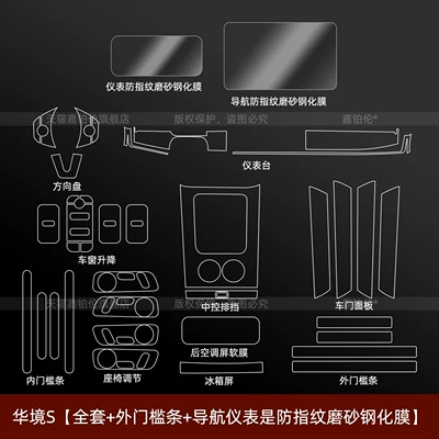 Interior Stickers, Center Console Tempered Film, Car interior film - huajing-s-full-set-internal-and-external-sill-strips-navigation-instrument-is-anti-fingerprint-frosted-tempered-film