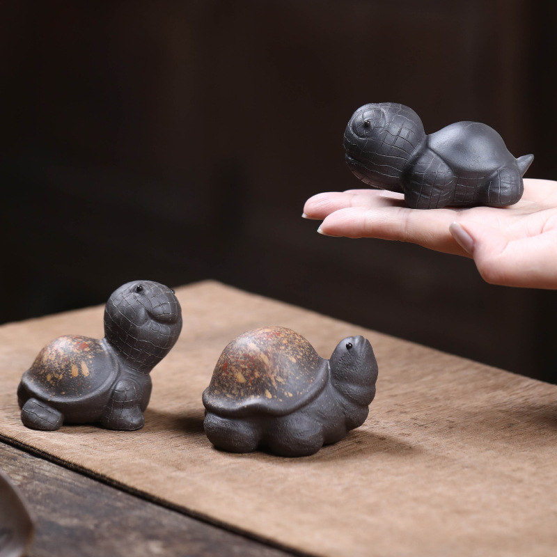 红春紫砂 宜兴紫砂茶宠招财黄金背萌乌龟功夫茶道具摆配件茶
