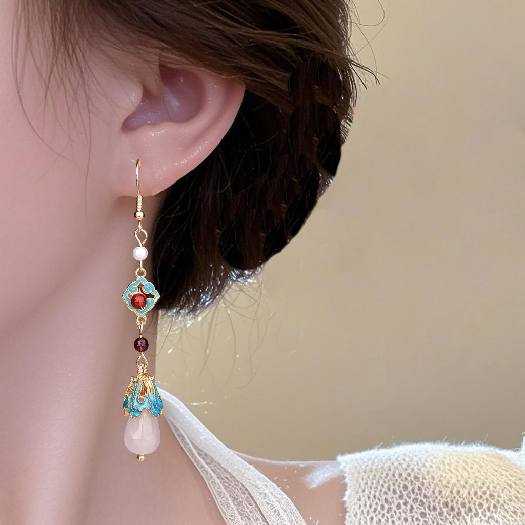 Boucles d'oreilles classiques antiques longues en cloisonné de style palais chinois, accessoires pour Hanfu et Cheongsam, éclairage de niche_voghion.com