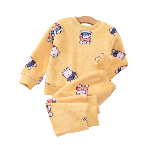 Children's Flannel Pajamas Winter Boys' Homecoming Set Girls' Fleece Warm Baby Autumn/Winter Cartoon Wholesale