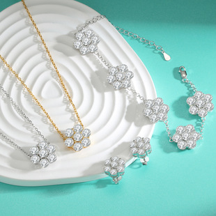 925 silver moissanite necklace simple fashion seven diamond flower clavicle chain female live hot selling factory wholesale