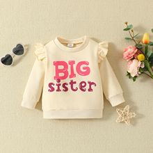 跨境新款婴幼儿女童宝宝big sister 字母飞袖T恤春款长袖儿童上衣