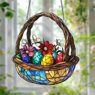 Cross Border Hot Products Easter Egg Bunny Basket Garden Light Trap Acrylic Spring Window Decoration Hanging Decoration