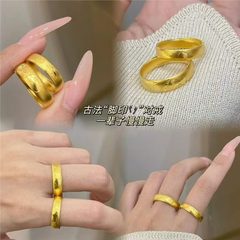 越南沙金古法脚印戒指情侣对戒轻奢小众设计中式复古福字礼物首饰