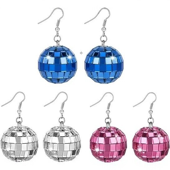 European and American Best-Selling Cross-Border New Style 70S American Retro Disco Earrings Disco Blue Light Ball Earrings