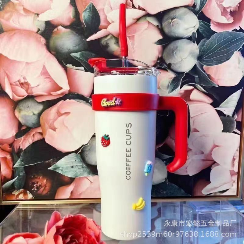 Tiktok Venta caliente gigante 40oz ventosa taza de paja de alto aspecto taza de café taza de agua de aislamiento frío de gran capacidad