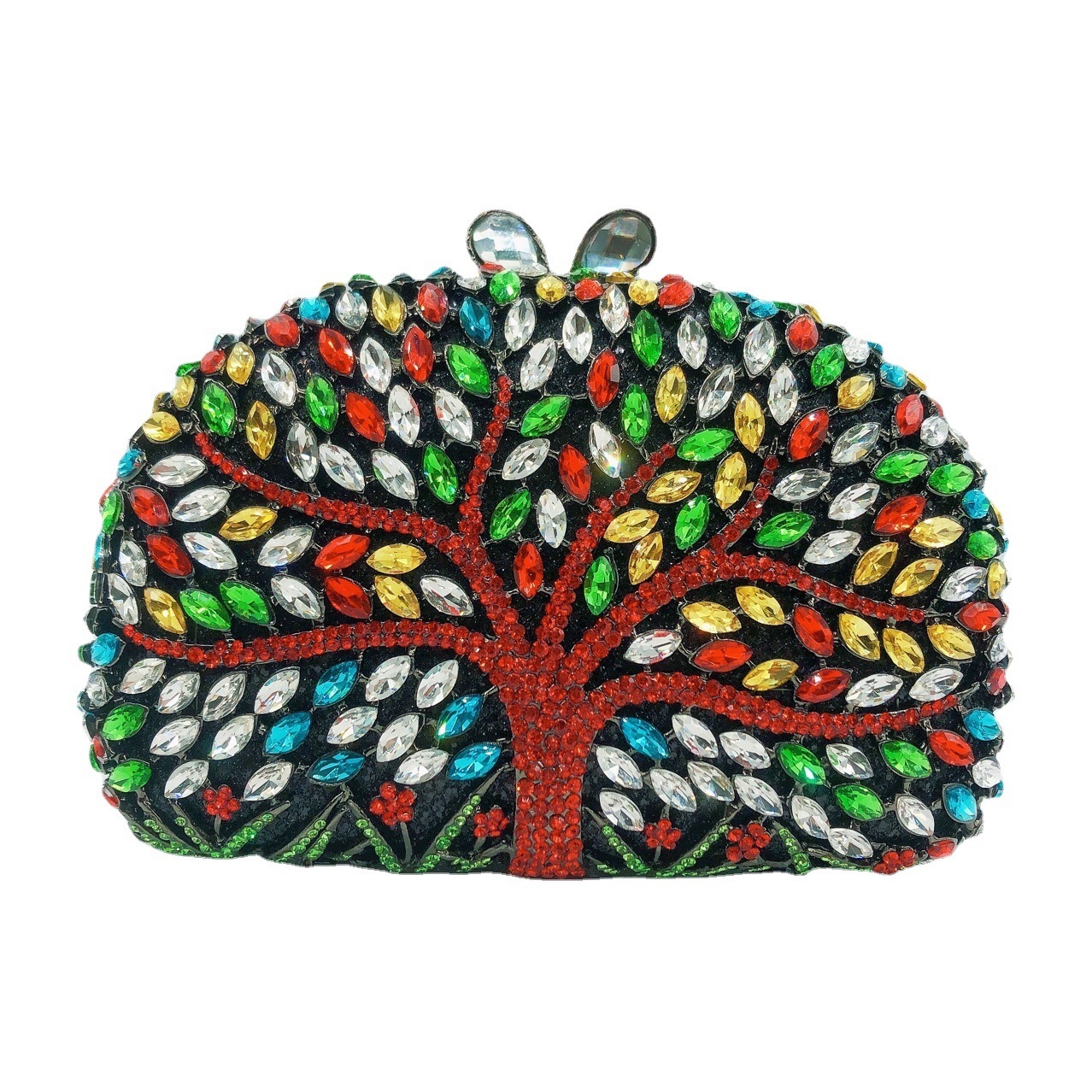 * Nuevo metal hueco transfronterizo árbol cielo incrustado bolso de banquete de diamantes bolso de mano de mujer