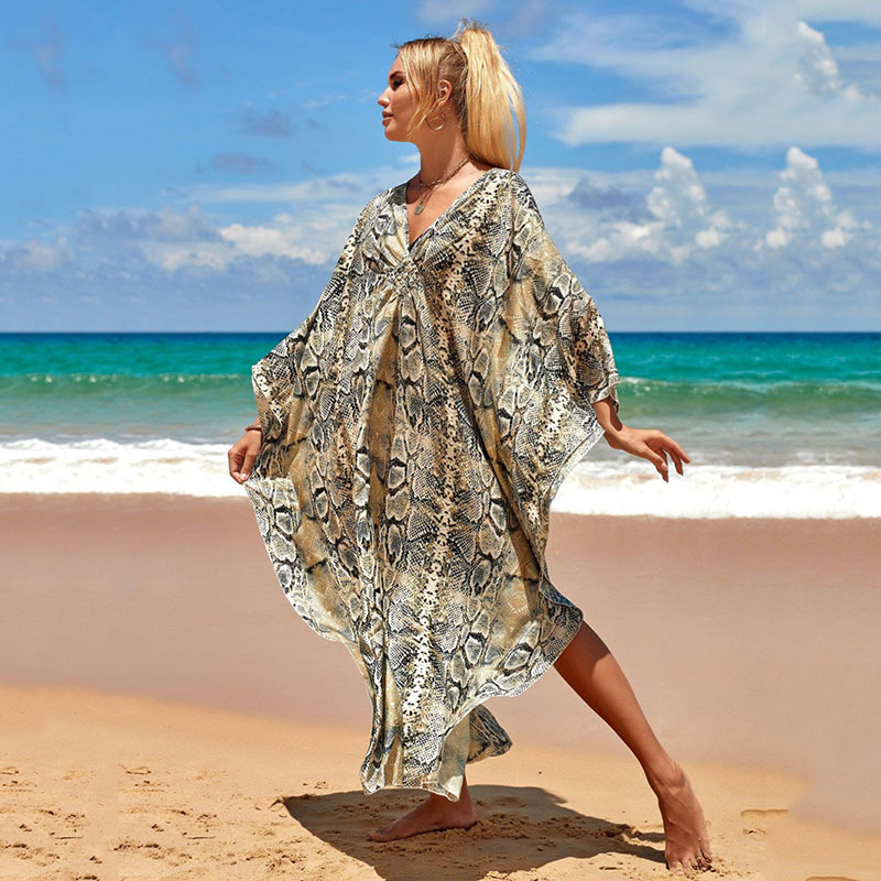 224g Weight Sunscreen Shirt Outerwear Type 3/4 Length Sleeve Sleeve Length Polyester Fabric Type Long Top Length V Neck Neckline Printing, Leopard Pattern Spring&Summer Season Women's Gender Vacation, Beach Style Women's Printing Leopard Vacation Beach Cover Ups 54