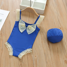 ins风韩版女童吊带泳衣中小童蝴蝶结连体泳装网纱花边女孩游泳衣