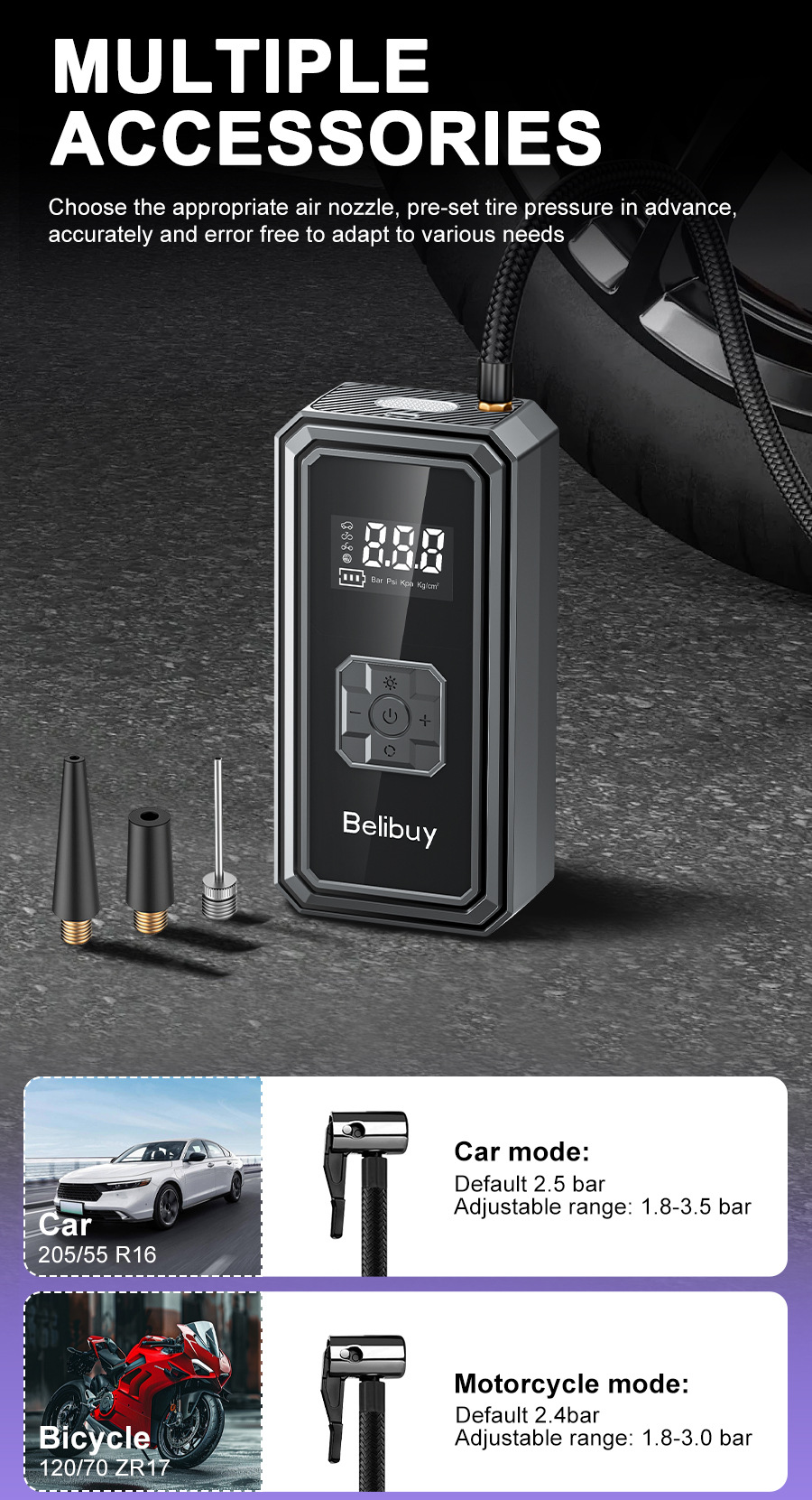 Car Air Pump Small Car Air Pump Electric Portable with Lighting Digital Display Inflatable Pump Electric Air Pump