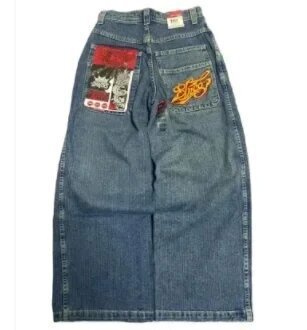 跨境电商JNCO Y2K宽松牛仔裤男士复古刺绣嘻哈街头原宿男士阔腿裤|undefined
