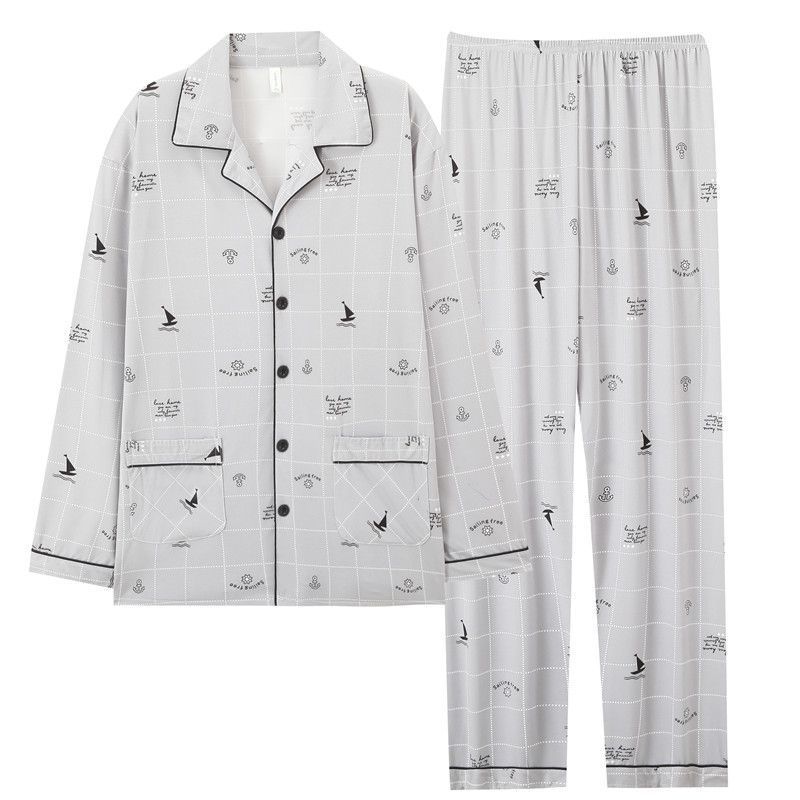 Pijamas de algodón masculinos primavera y otoño delgados pantalones de manga larga, jóvenes de mediana edad y ancianos, cardigans casuales, set de ropa para el hogar, cuatro temporadas