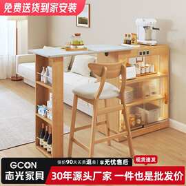 家用客厅简约实木岩板吧台餐边柜隔断一体小户型伸缩餐桌储物酒柜