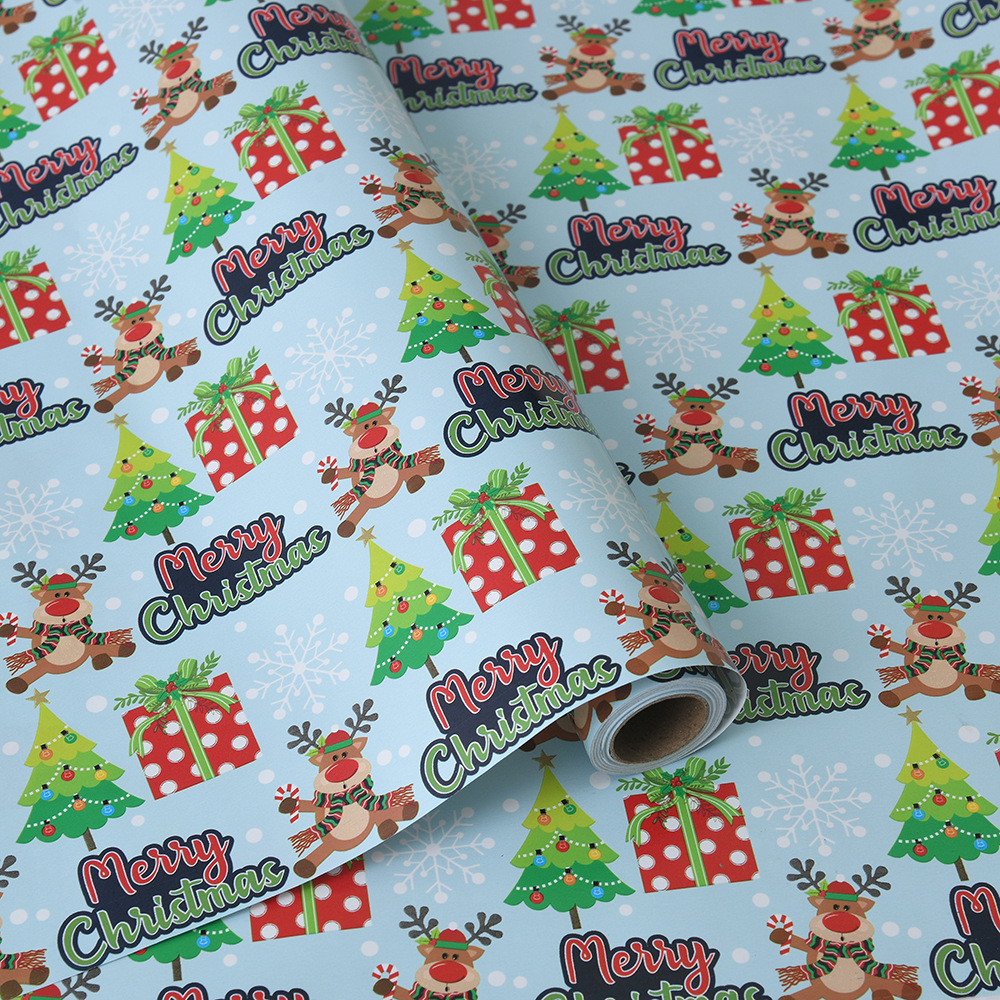 Venta caliente transfronteriza papel estucado de gran tamaño rollo de Navidad papel de regalo caja de regalo de dibujos animados papel de regalo al por mayor