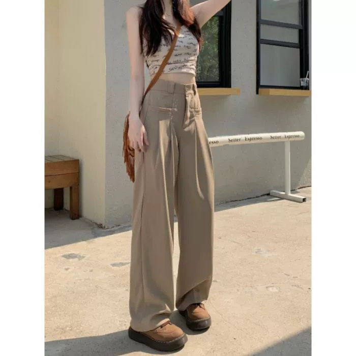 White thin trousers, suit, oversize, loose fit, high-quality style