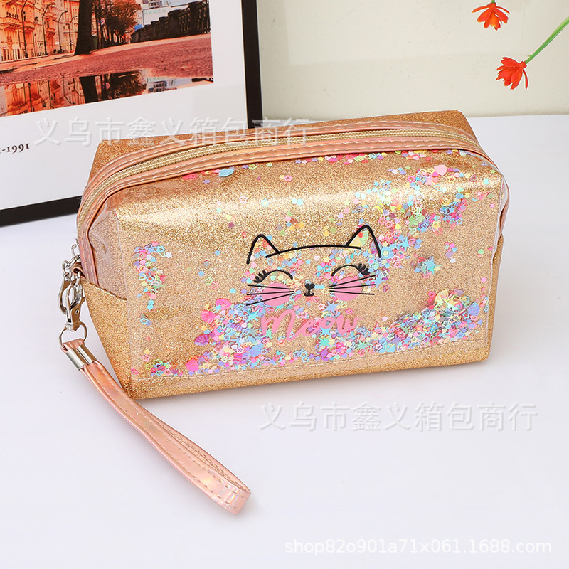 Bolsa de cosméticos con letras de lentejuelas estilo k, bolsa de almacenamiento de viaje para artículos de tocador y cosméticos de dibujos animados