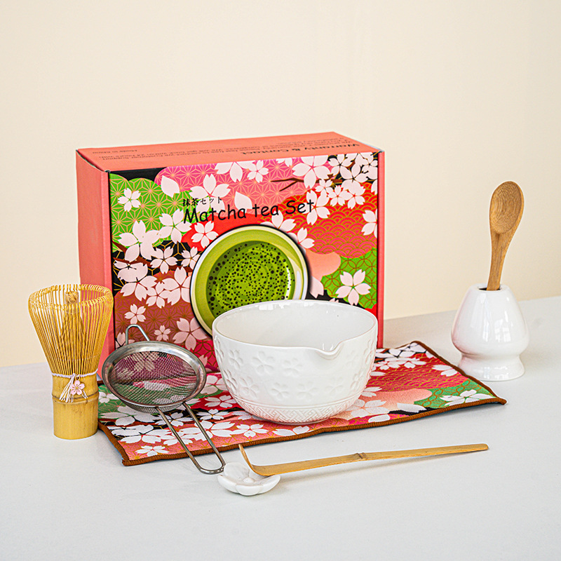 FJT 사쿠라 광구그릇 화이트 8종세트(사쿠라박스 그린무늬)