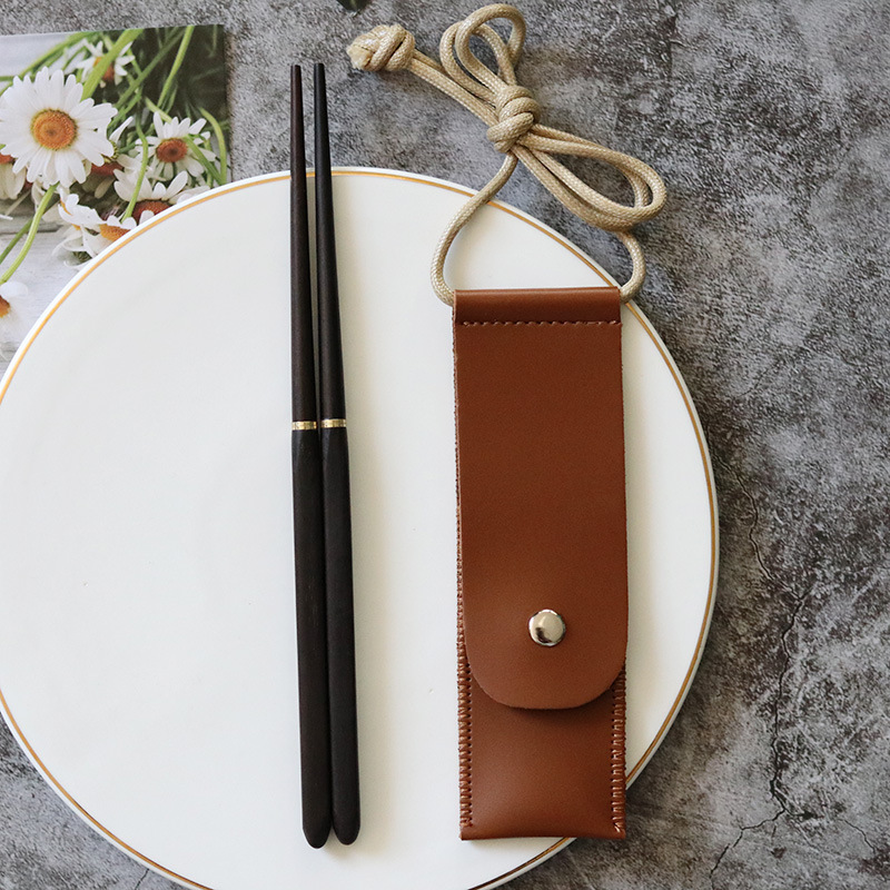 Acampar al aire libre plegable rojo sándalo palillos viaje de acero inoxidable ala de pollo Ebony palillos de almacenamiento portátil regalo