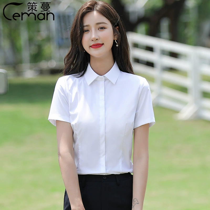 Рубашка с коротким рукавом, женская летняя тонкая Рабочая Рубашка CCB, модная Элегантная универсальная приталенная профессиональная белая рубашка 2022 года