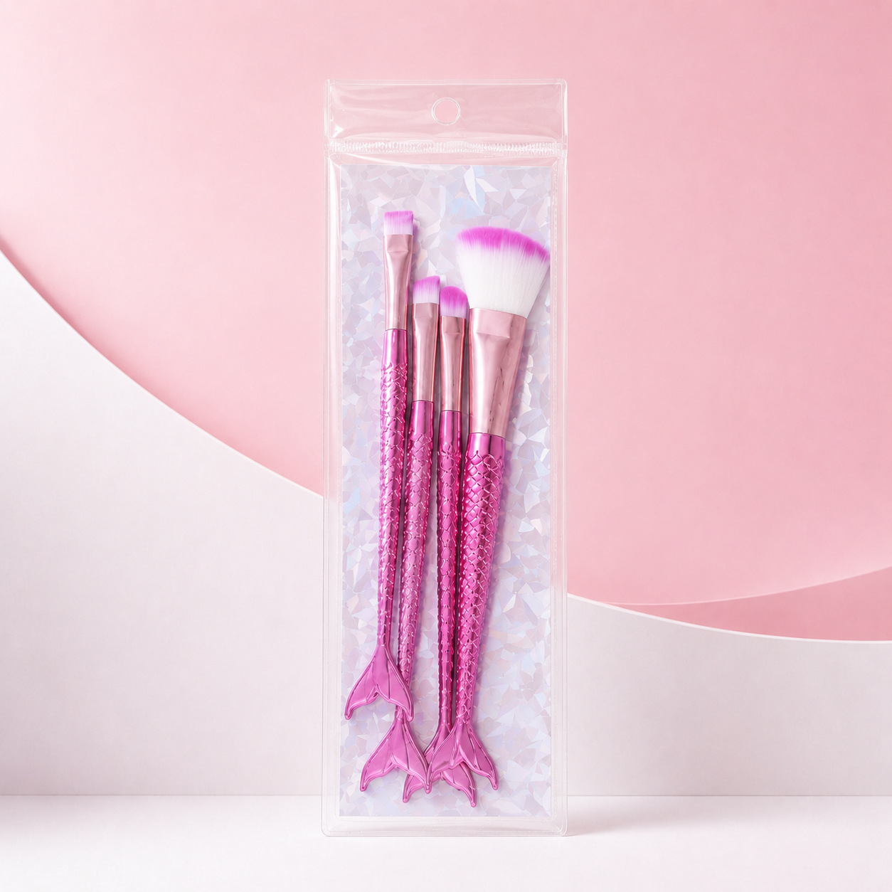 Set de 4 brochas de maquillaje de sirena para venta internacional - Rosa