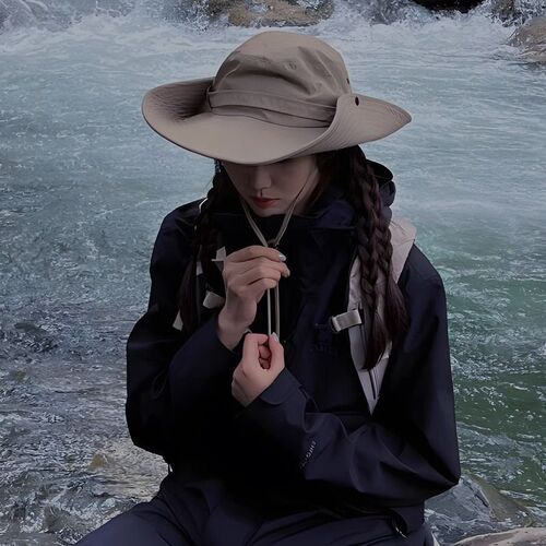 Summer Outdoor Japanese-style wide-brim sun fishing hat for women, breathable camping hiking fishing hat for men, large head circumference versatile matching hat
