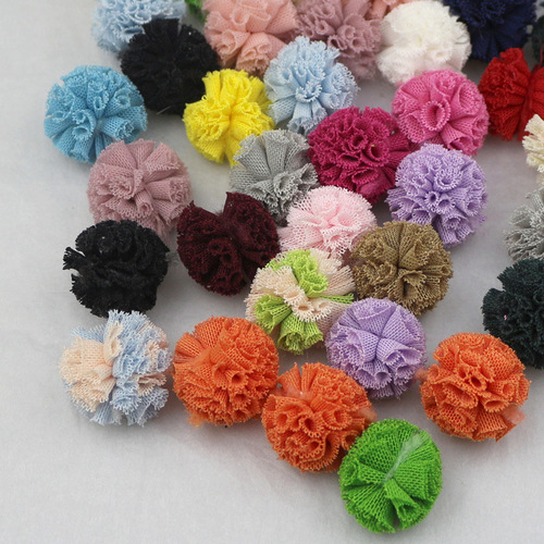 Wholesale 2.5cm Korean version elastic mesh ball DIY handmade lace pom pom children's hair accessories pom pom accessories