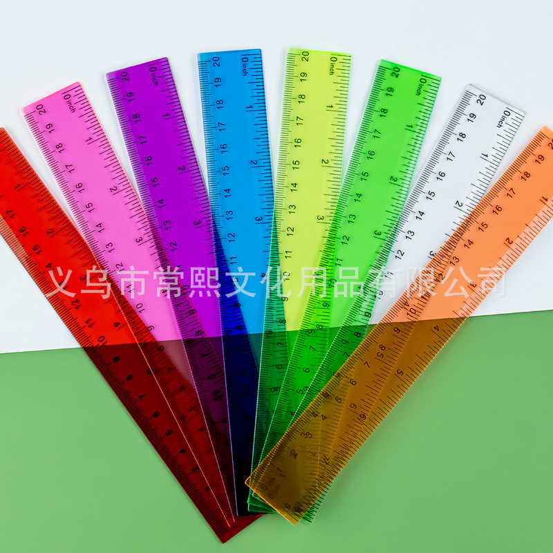 Cross-Border Direct Sales 20cm 8inch Transparent Colored Plastic Ruler for Elementary School Students Measuring and Marking, Wholesale from Manufacturer