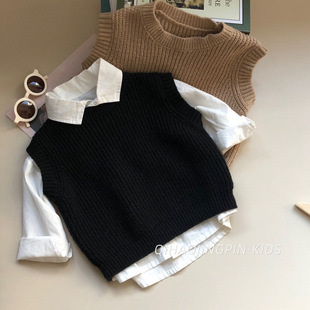Korean-style Spring and Autumn Solid Color Retro Pullover Vest Fashionable All-match Western Style Top Round Neck Sleeveless Mori Style Stacked Ware