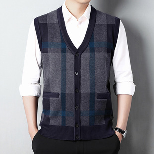 Middle-aged and elderly men's knitted waistcoat autumn and winter sweater sleeveless cardigan fashion wool vest casual dad waistcoat