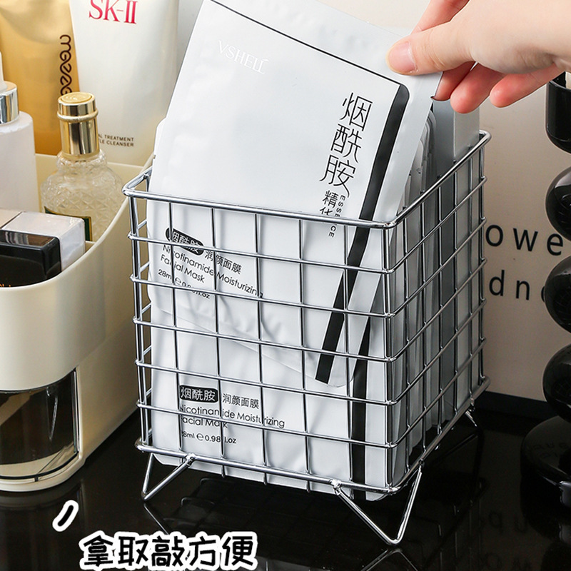 Ins鉄芸収納バスケットオフィス寮収納ボックスデスクトップ大容量化粧品雑物マスク収納棚|undefined