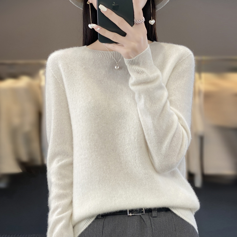 一线成衣v领针织衫女套头打底纯羊毛衫秋冬长袖毛衣短款上衣|undefined