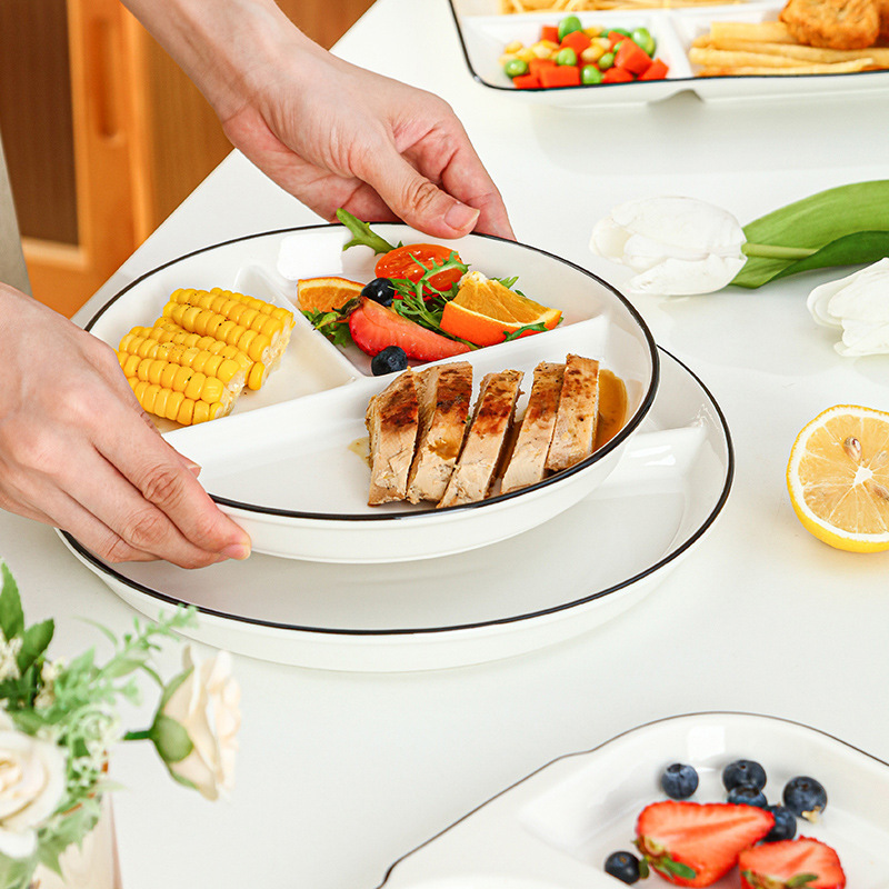 分割ディナープレート セラミックコントロールダイエット朝食プレート 子供用定量軽食食器 3分割ラウンドプレート 5分割スクエアプレート|undefined