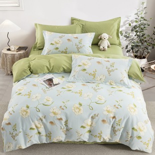 Casual Style 100 Long-Staple Cotton Four-Piece Set Pure Cotton Naked Sleeping Bed Sheetss Quilt Cover Dormitory Bedding Floral