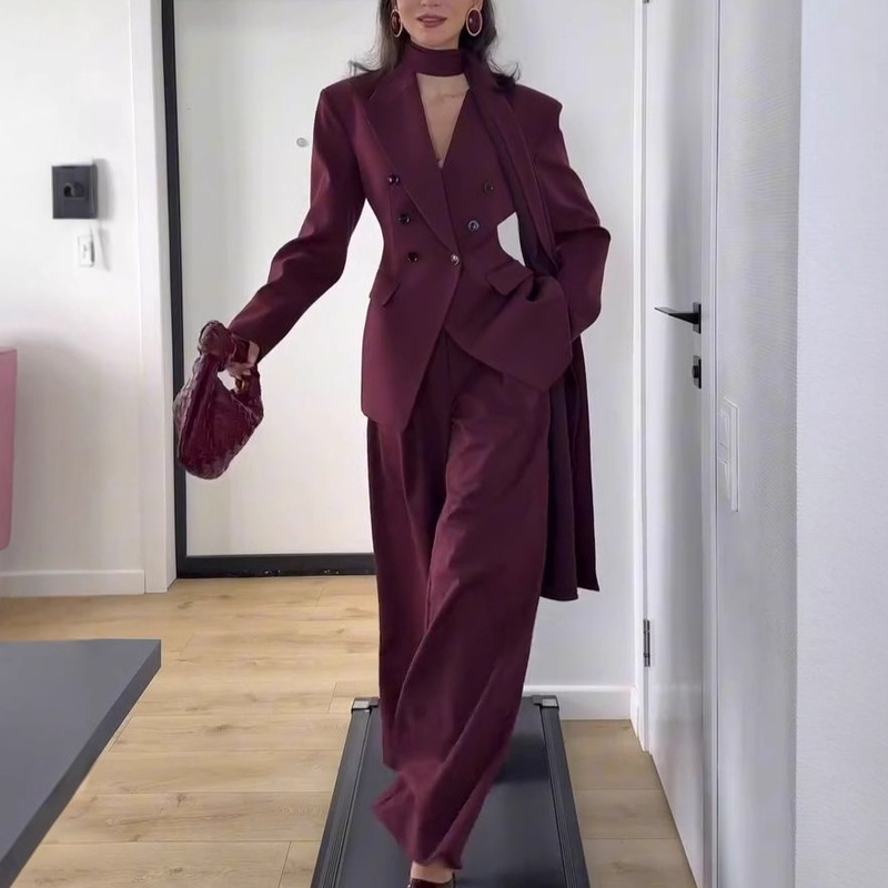 ヨーロッパとアメリカの貿易婦人服 2025 秋のファッショナブルで快適で多用途のプロの通勤スーツジャケットワイドレッグパンツスーツ|undefined