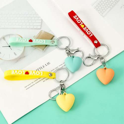 Cute Little Heart Keychain Creative Cartoon Key Ring Couple Bag Heart-shaped Pendant Small Gift Wholesale