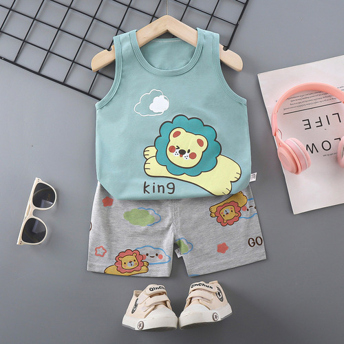 【Automatic Exclusive】Children's Tank Top Set Pure Cotton for Boys and Girls Summer Korean Style Children's Clothing Baby