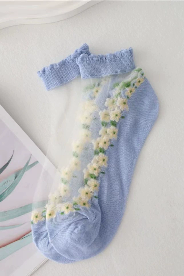 Knee socks Japanese-style, breathable floral print, moisture-wicking, size 36–40