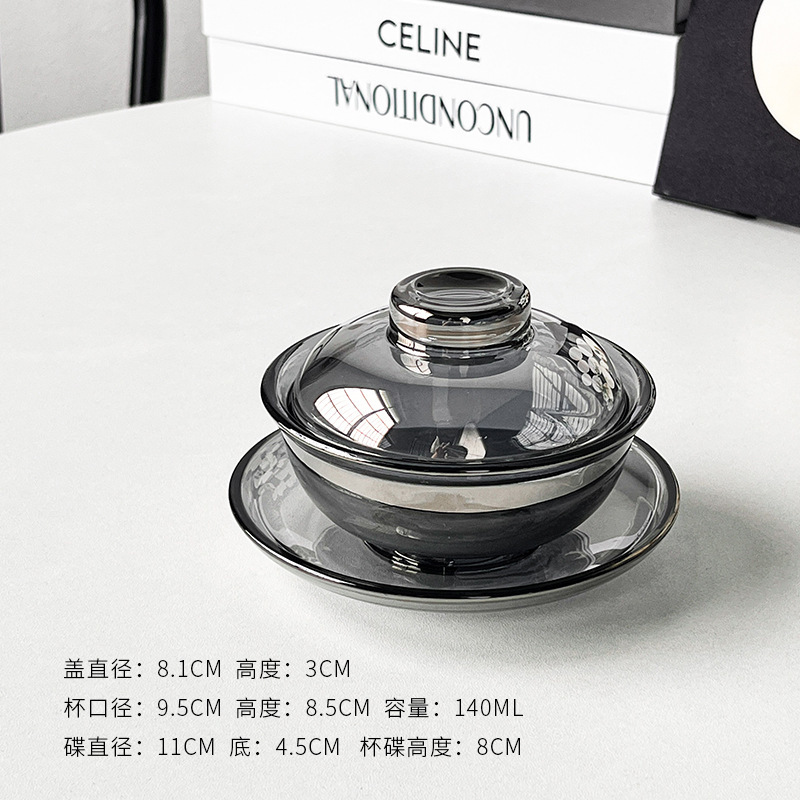 InsFengXin cuenco cubierto de estilo chino taza de vidrio hielo taza de café americana doméstica postre de alto valor facial conjunto de platos de nido de nido