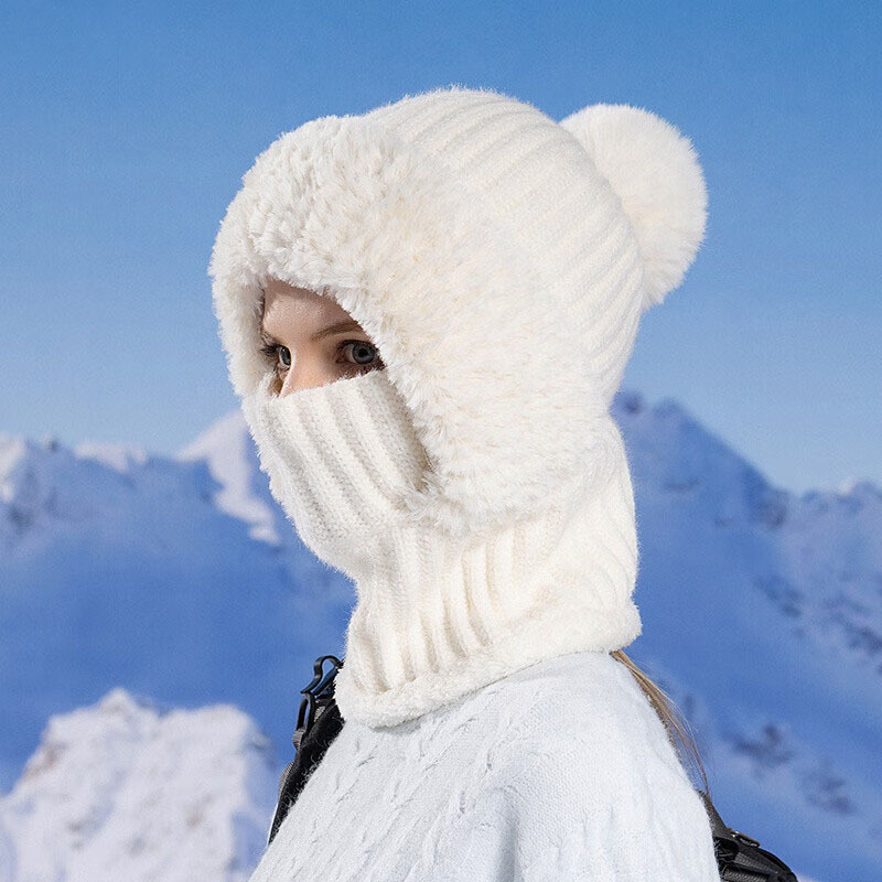 Grenzüberschreitende Schalmaske mit integrierter Passform für Damen, winddicht, fleecegefüttert, warm gestrickt, ideal zum Radfahren im Winter._voghion.com