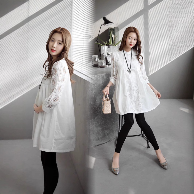 2025 Summer Maternity Wear Korean Style Tops Plus Size Maternity Shirts Slimming Mid-Length Dresses