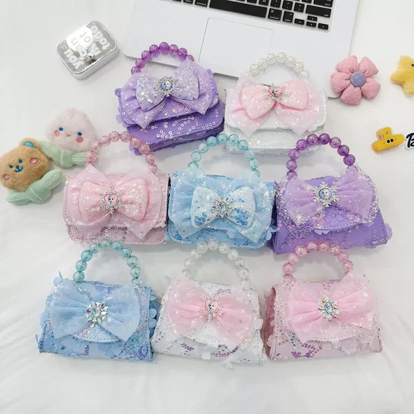 2026 New Shiny Handbag Birthday Gift for Little Girls Crossbody Bag with Bow and Pearl Handbag